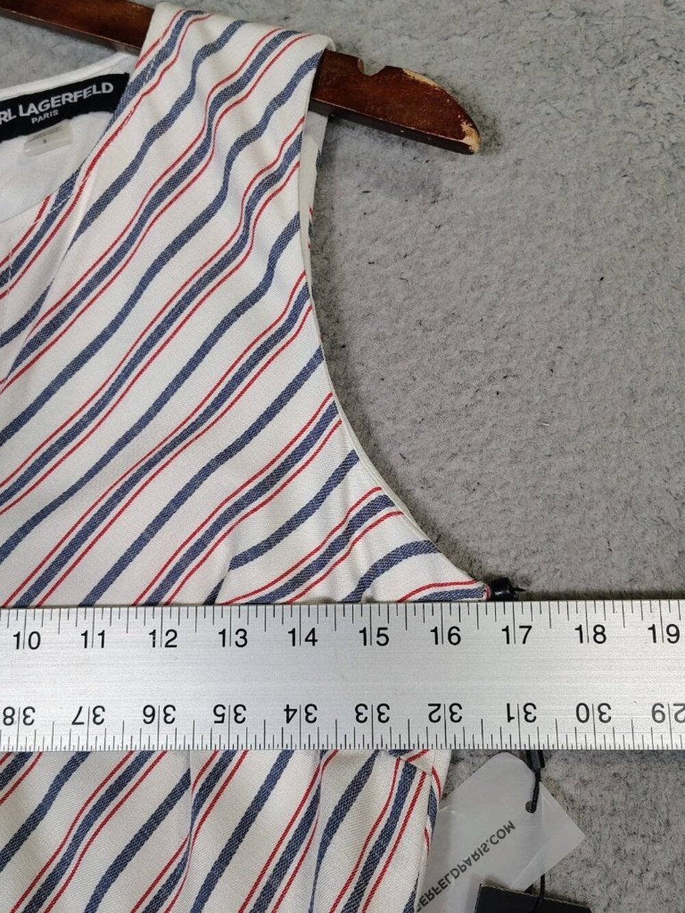 Karl Lagerfeld Dress Women's 6 White Blue Striped A-Line Belted 4th of July NWT - Picture 5 of 10